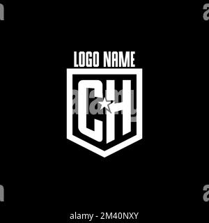 CH initial gaming logo with shield and star style design inspiration Stock Vector