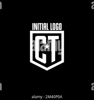 CT initial gaming logo with shield and star style design inspiration Stock Vector