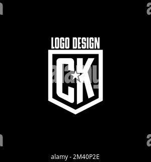CK initial gaming logo with shield and star style design inspiration Stock Vector