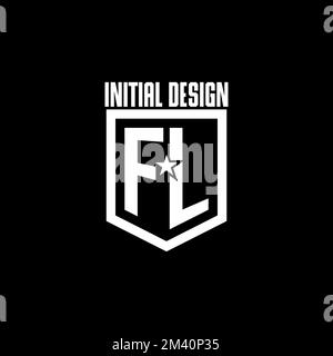 FL initial gaming logo with shield and star style design inspiration Stock Vector