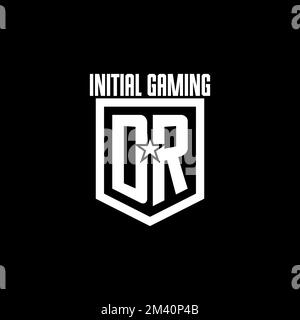DR initial gaming logo with shield and star style design inspiration Stock Vector