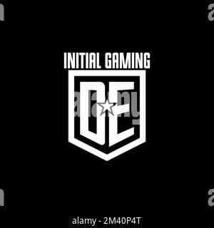 DE initial gaming logo with shield and star style design inspiration Stock Vector