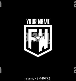 FW initial gaming logo with shield and star style design inspiration Stock Vector