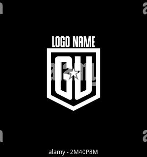 GU initial gaming logo with shield and star style design inspiration Stock Vector