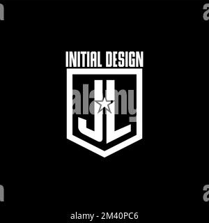 JL initial gaming logo with shield and star style design inspiration Stock Vector