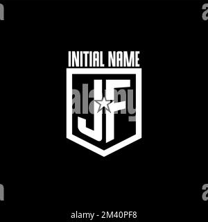JF initial gaming logo with shield and star style design inspiration Stock Vector