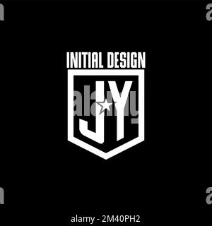 JY initial gaming logo with shield and star style design inspiration Stock Vector