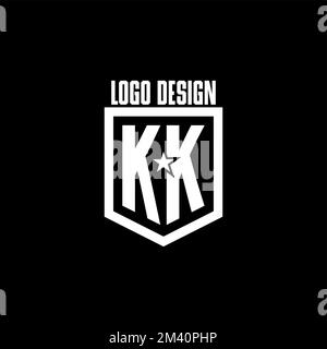 KK initial gaming logo with shield and star style design inspiration Stock Vector
