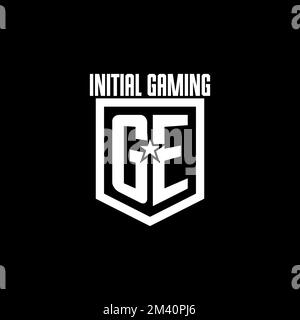 GE initial gaming logo with shield and star style design inspiration Stock Vector