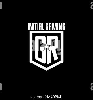 GR initial gaming logo with shield and star style design inspiration Stock Vector