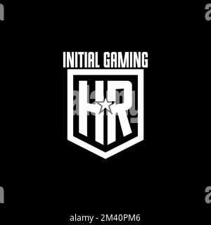 HR initial gaming logo with shield and star style design inspiration Stock Vector