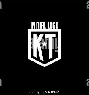 KT initial gaming logo with shield and star style design inspiration Stock Vector