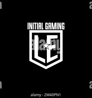 LE initial gaming logo with shield and star style design inspiration Stock Vector