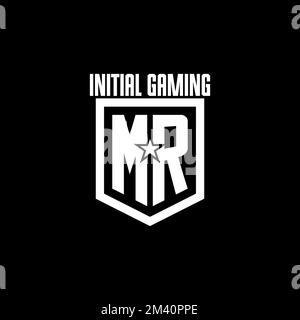 MR initial gaming logo with shield and star style design inspiration Stock Vector