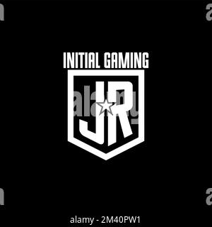 JR initial gaming logo with shield and star style design inspiration Stock Vector