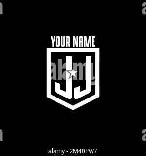 JJ initial gaming logo with shield and star style design inspiration Stock Vector