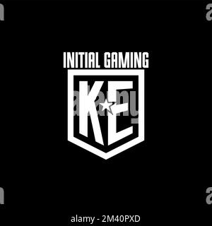 KE initial gaming logo with shield and star style design inspiration Stock Vector
