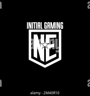 NE initial gaming logo with shield and star style design inspiration Stock Vector