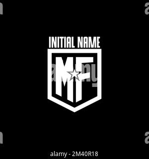MF initial gaming logo with shield and star style design inspiration Stock Vector