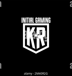 KR initial gaming logo with shield and star style design inspiration Stock Vector