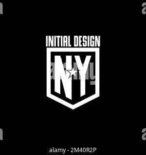 NY initial gaming logo with shield and star style design inspiration Stock Vector