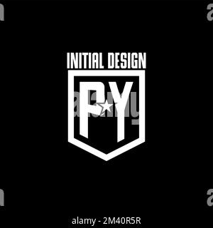 PY initial gaming logo with shield and star style design inspiration Stock Vector
