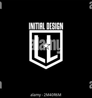 LL initial gaming logo with shield and star style design inspiration Stock Vector