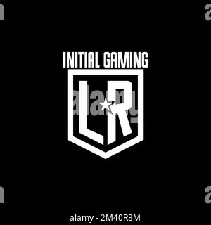 LR initial gaming logo with shield and star style design inspiration Stock Vector