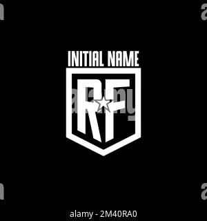 RF initial gaming logo with shield and star style design inspiration Stock Vector