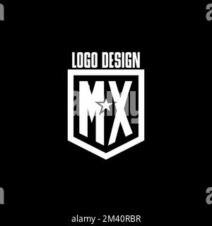 MX initial gaming logo with shield and star style design inspiration Stock Vector