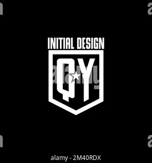 QY initial gaming logo with shield and star style design inspiration Stock Vector