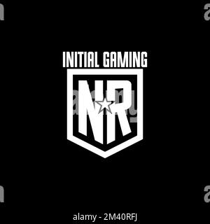NR initial gaming logo with shield and star style design inspiration Stock Vector