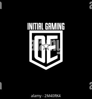 OE initial gaming logo with shield and star style design inspiration Stock Vector