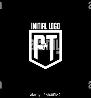 PT initial gaming logo with shield and star style design inspiration Stock Vector