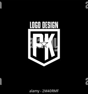PK initial gaming logo with shield and star style design inspiration Stock Vector