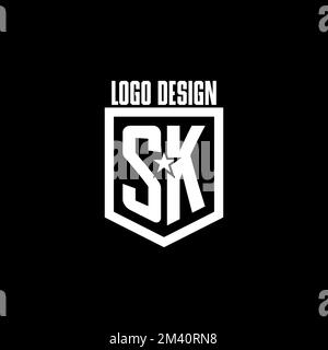 SK initial gaming logo with shield and star style design inspiration Stock Vector
