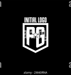 PG initial gaming logo with shield and star style design inspiration Stock Vector