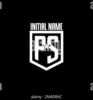 PS initial gaming logo with shield and star style design inspiration Stock Vector