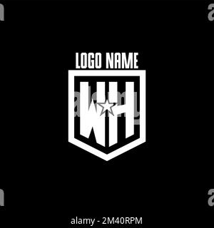 WH initial gaming logo with shield and star style design inspiration Stock Vector