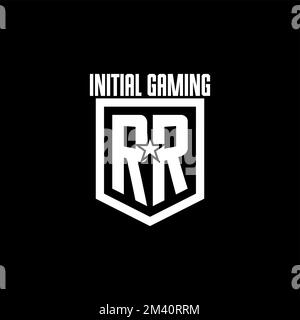 RR initial gaming logo with shield and star style design inspiration Stock Vector