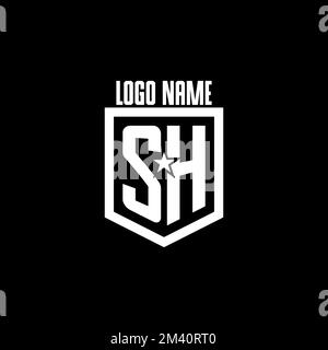 SH initial gaming logo with shield and star style design inspiration Stock Vector