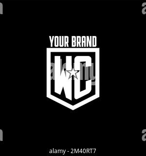 WC initial gaming logo with shield and star style design inspiration Stock Vector