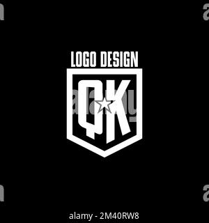 QK initial gaming logo with shield and star style design inspiration Stock Vector