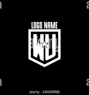 WU initial gaming logo with shield and star style design inspiration Stock Vector