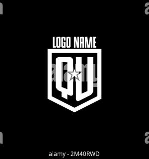 QU initial gaming logo with shield and star style design inspiration Stock Vector