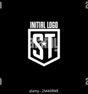 ST initial gaming logo with shield and star style design inspiration Stock Vector