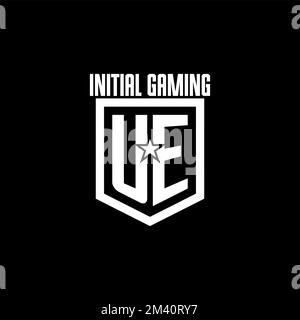 UE initial gaming logo with shield and star style design inspiration Stock Vector