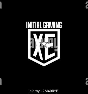 XE initial gaming logo with shield and star style design inspiration Stock Vector