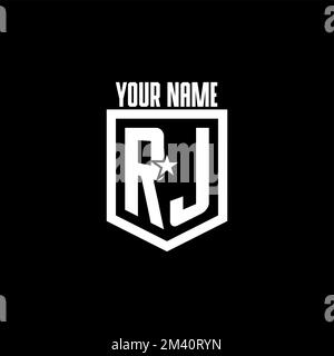 RJ initial gaming logo with shield and star style design inspiration Stock Vector