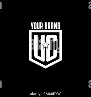 UC initial gaming logo with shield and star style design inspiration Stock Vector